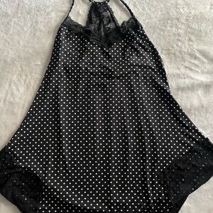 Secret Treasures Black and White Polka Dot Lace Chemise